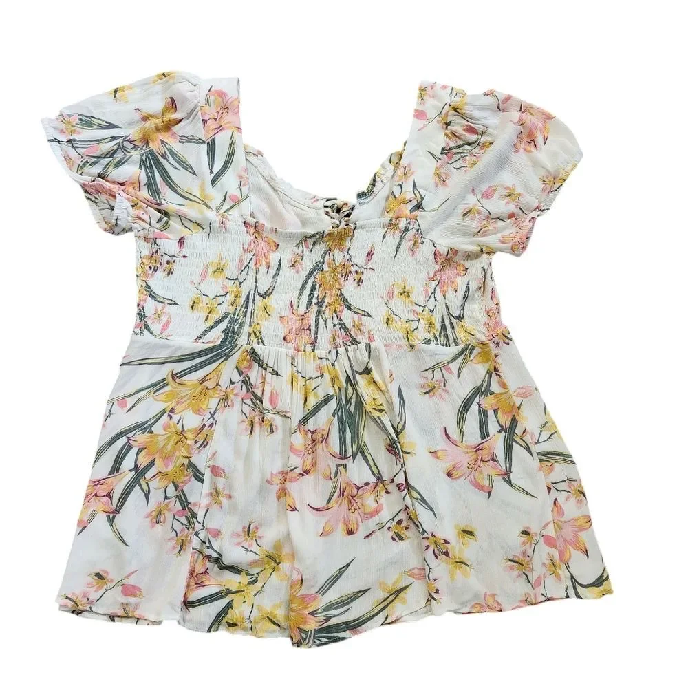 torrid White Floral Tie-Front Peasant Blouse - Picture 5 of 10